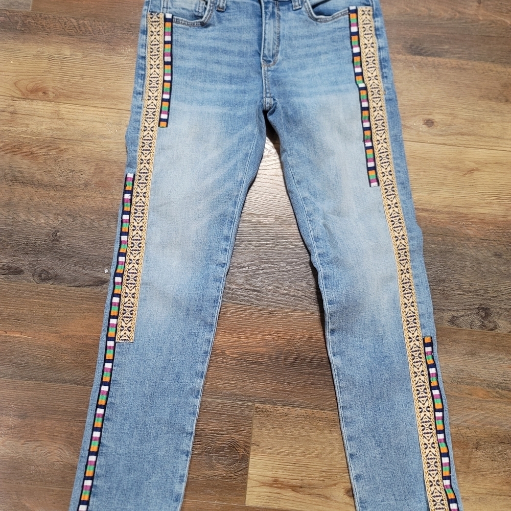 Pilcro Slim Boyfriend Crop Jeans Petite 25 Embroidered Side Stripe EUC - Picture 3 of 15